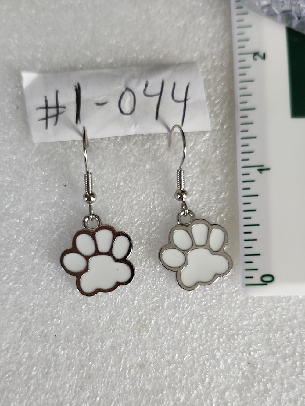 Hand Crafted White Paw Print Drop Earrings - Picture 4 of 4
